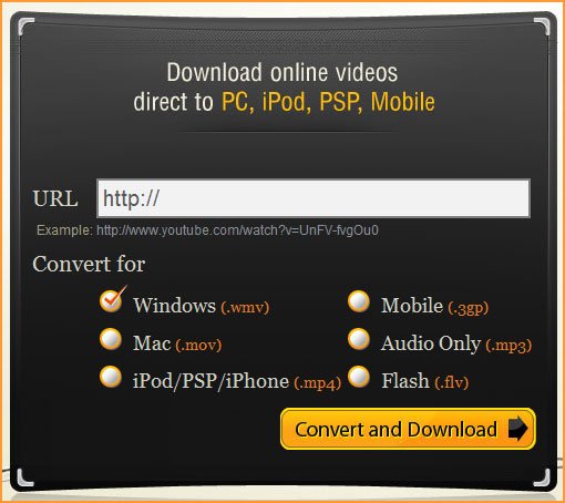 Converts Youtubee Videos to WMV, MP3, and 3GP eith vConvert