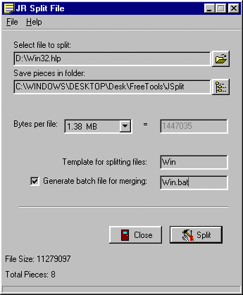 Split a large file into CD with JR Split File Pro jsplit.gif