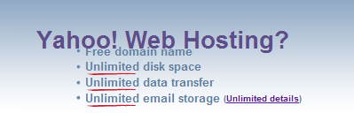 Yahoo offers Unlimited Hosting & data transfer