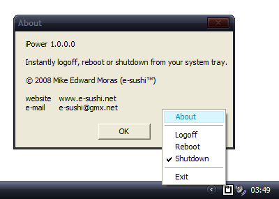 Instantly reboot or shutdown your PC From System tray