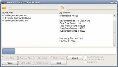 Repair avi files with Divfix++