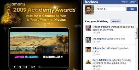 Facebook, facebookconnect, jaman, Oscars, Slumdog Millionaire