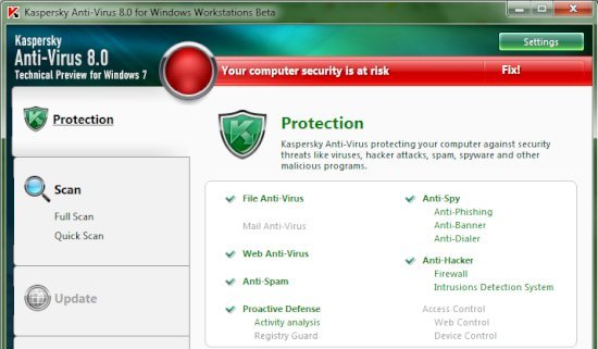 Kaspersky for Windows 7 Preview