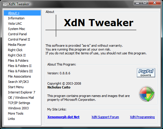 Windows 7, Vista & XP Tweaking utility: XdN Tweaker