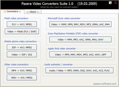 Collection of Portable Video Converters: Pazera Video Converters Suite
