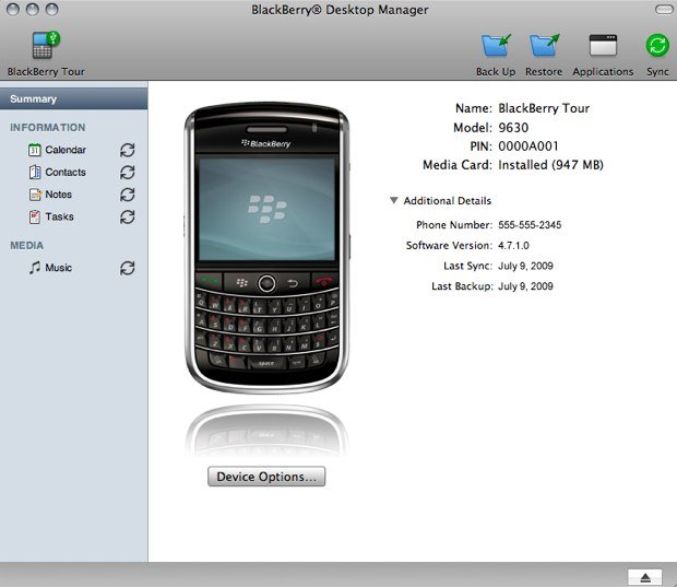BlackBerry Desktop software, BlackBerry Desktop Manager, BlackBerry, 