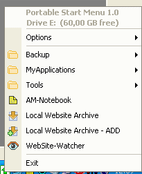 portable, start menu, menu system, tray menu, usb, usb stick, usb menu