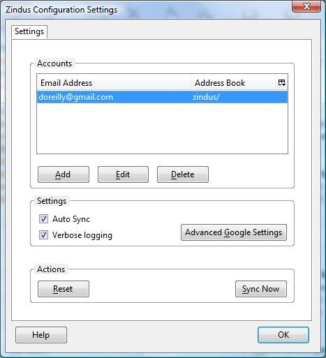 Sync Google and Zimbra contacts with Zindus