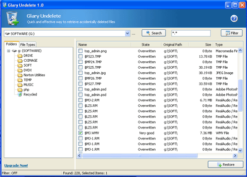 Recover Deleted files Glary Undelete