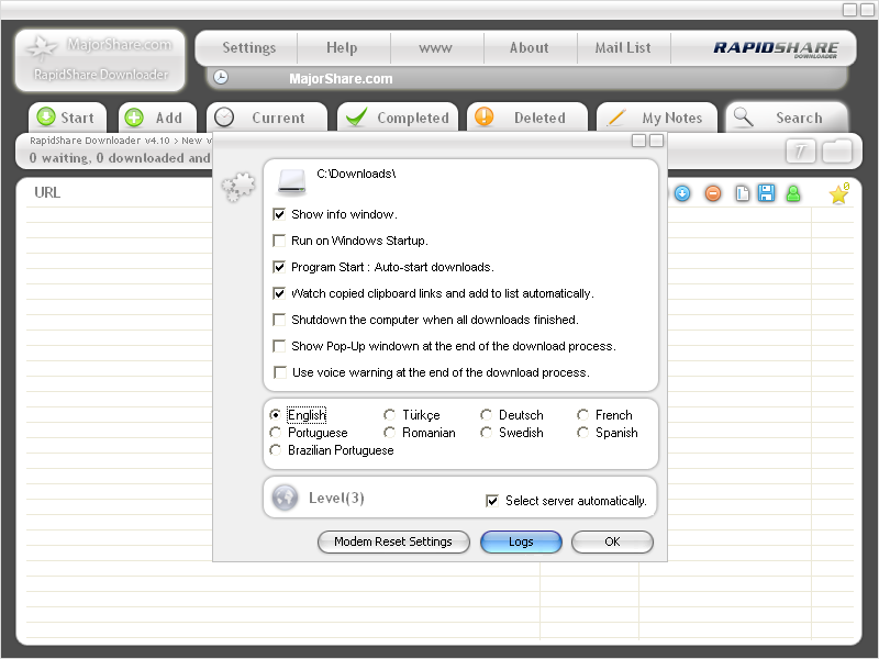 RapidShare Downloader – Manage & automate RapidShare downloads.