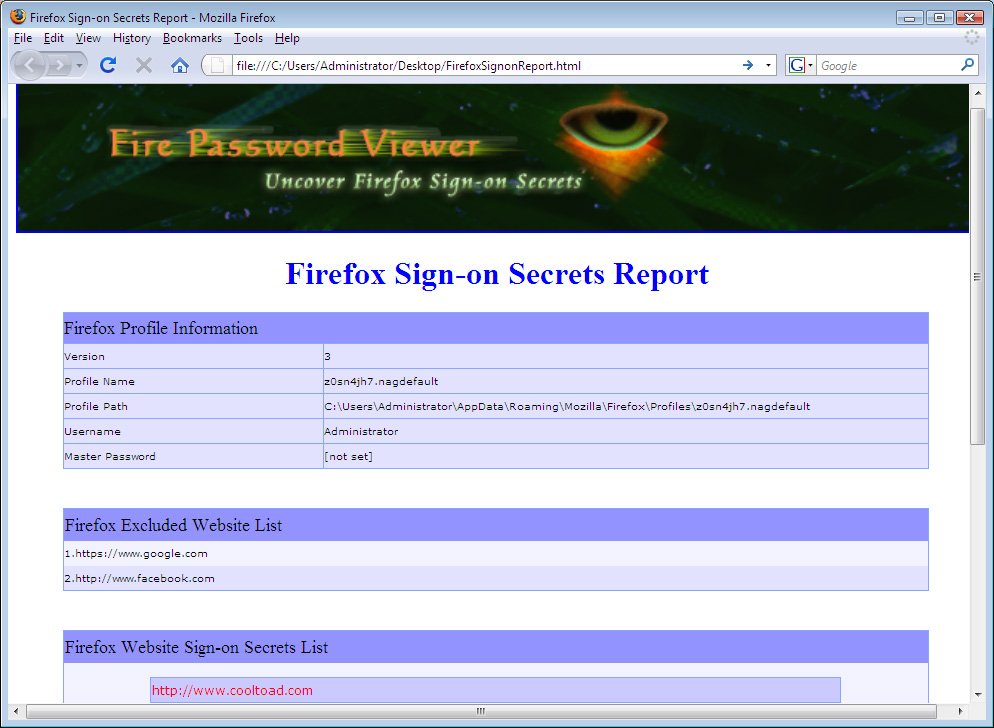 Recover Passwords from Firefox with FirePasswordViewer