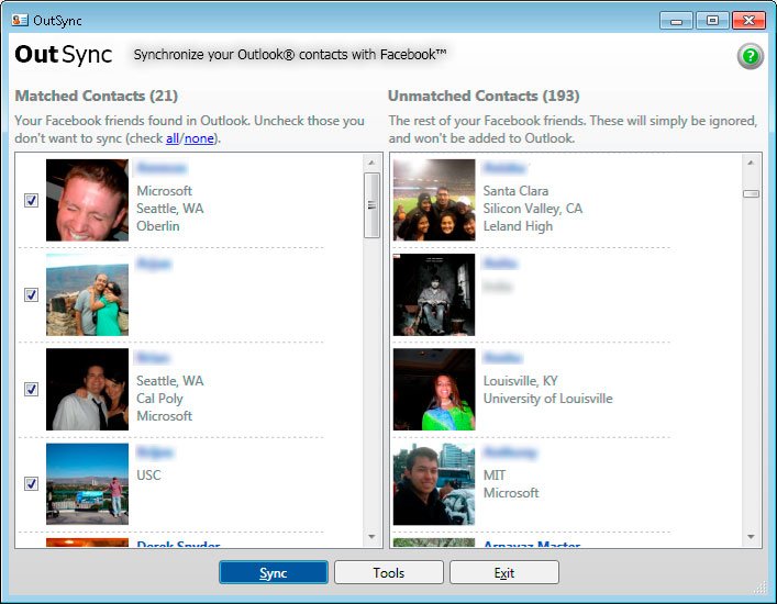 Add Facebook Photos on Outlook Contact with OutSync