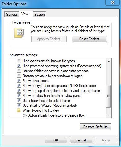 folder options