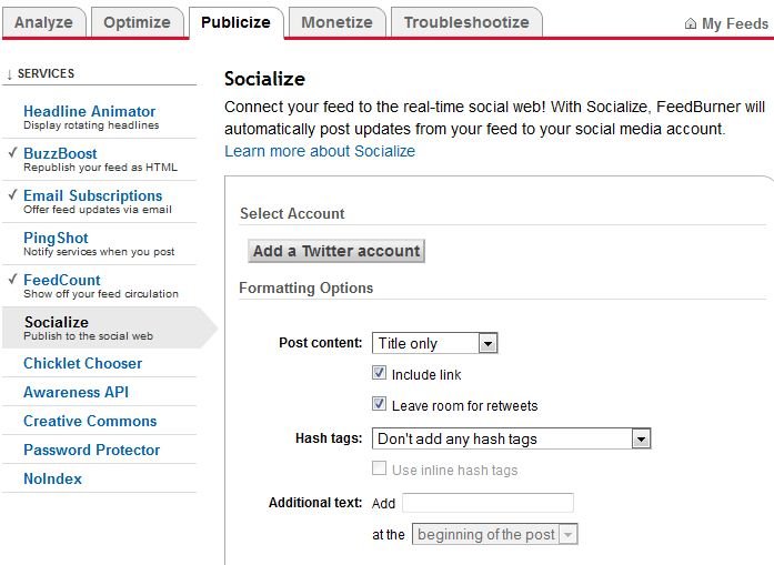 Add Your Feed to Twitter with Feedburner