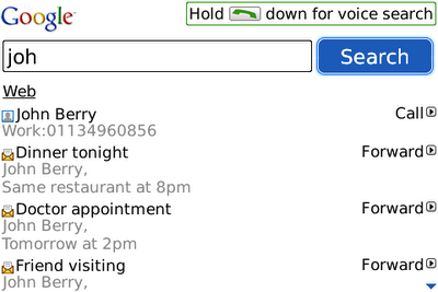 Search Blackberry Email and Contacts with Google Mobile app