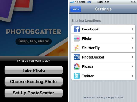 iPhone app, Share Pictures, Photoscatter