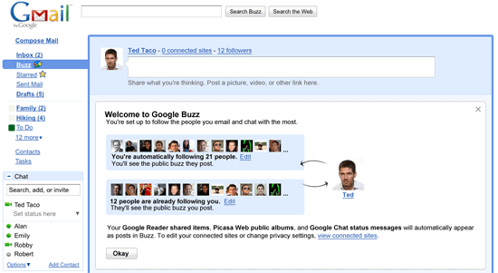 Google Buzz : Buzz Twitter, Facebook in Gmail