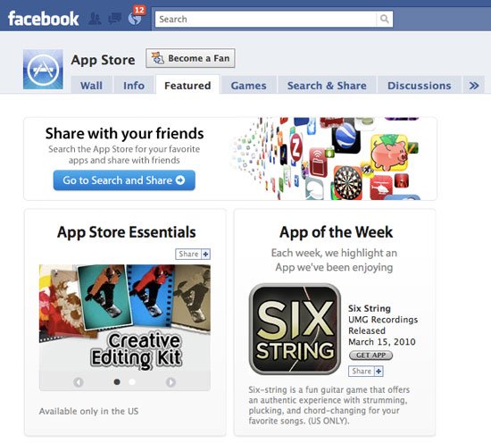 Facebook, App store, iTunes