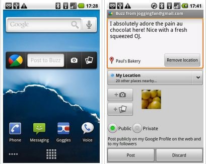 Google Buzz widget for Android Mobile