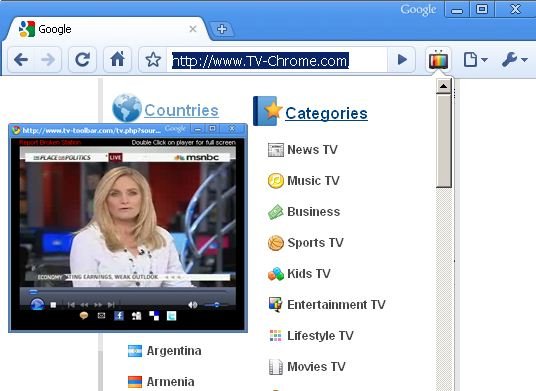 Watch TV in your Google chrome browser with TV CHROME