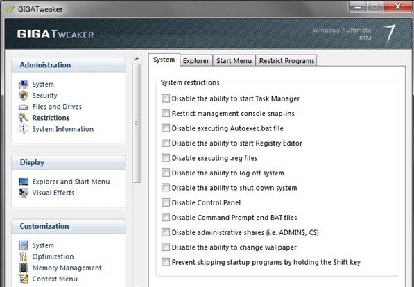 GIGATweaker: All in one Windows 7 Tweaking tool
