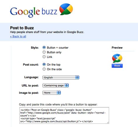 Official Google Buzz buttons for your website