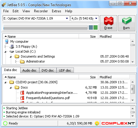 Burn CD, DVD, Blu-Ray, or HD-DVD discs with JetBee