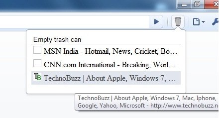Reopen closed tabs in Google Chrome with TrashCan
