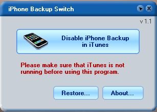 Disable iTunes Backup for iPhone/ipod with iPhone Backup Switch