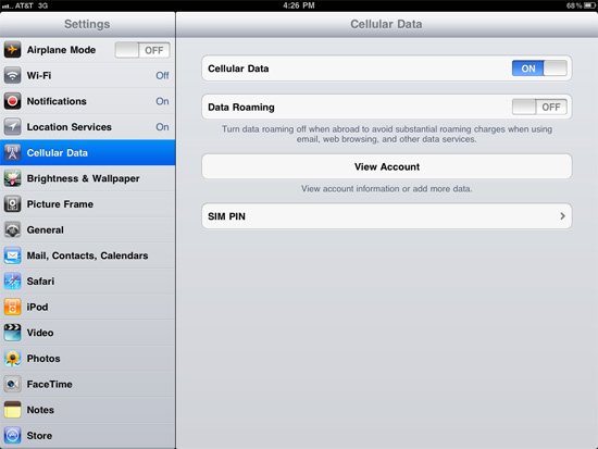 Turn off iPad 3G