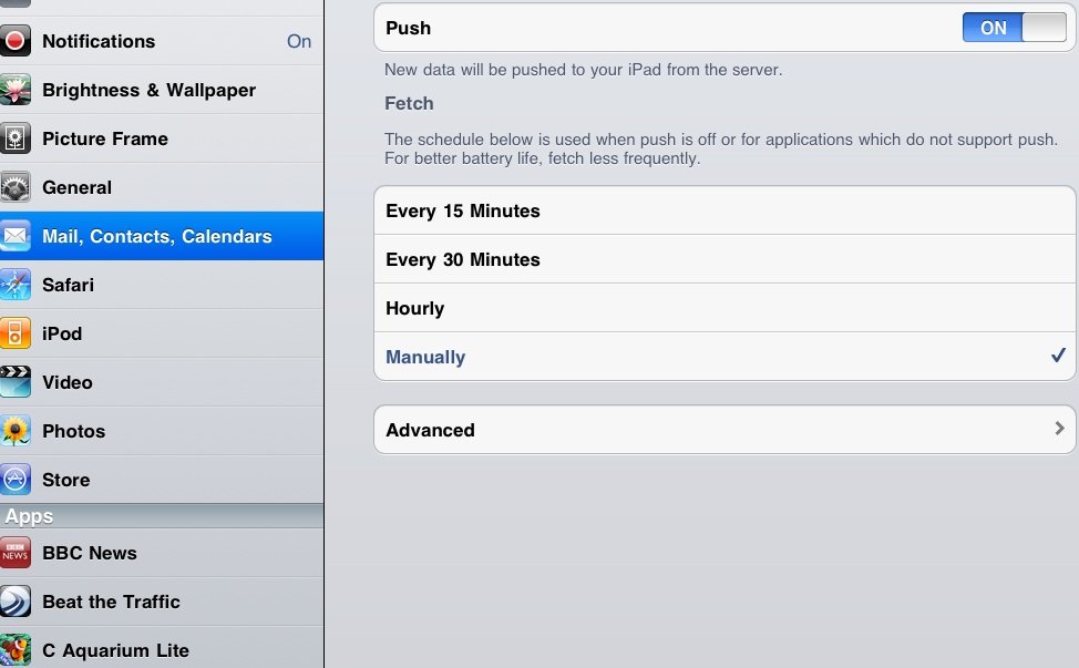 Turn off push mail