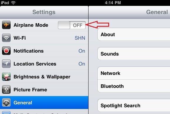 Use Airplane Mode in iPad