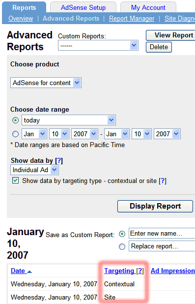 Adsense: Isolate Site-Targeted Results