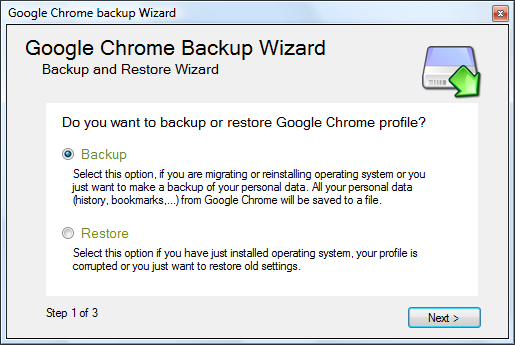 Backup and restore Google Chrome profile