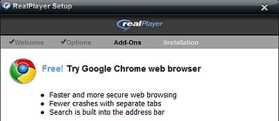 Google Chrome Bundled with Real Player