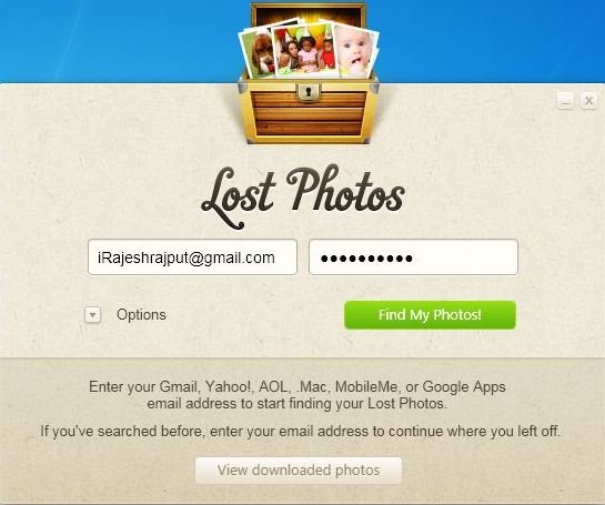Lost photos login Screen