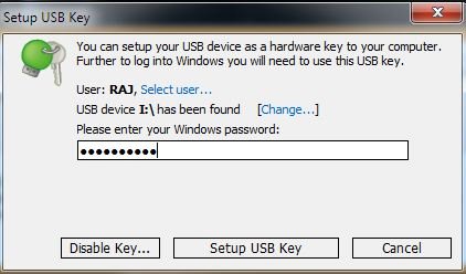 Enter Password to Setup USB key