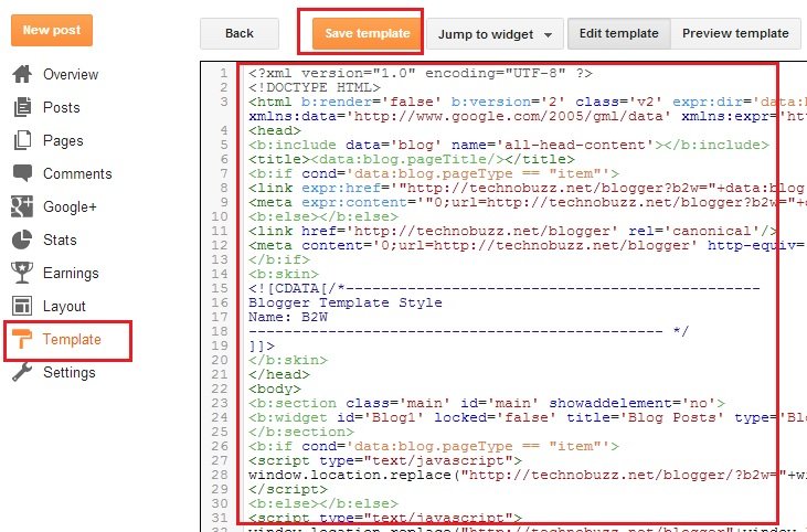 Paste Code On Blogger Template