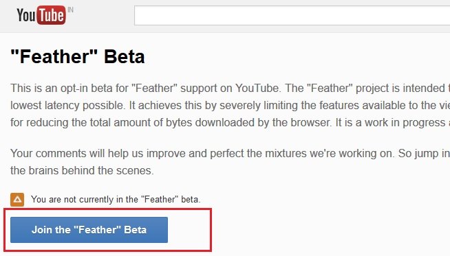YouTube Feather Beta