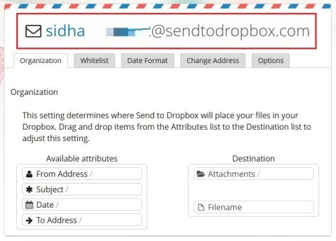 dropbox email send address account upload