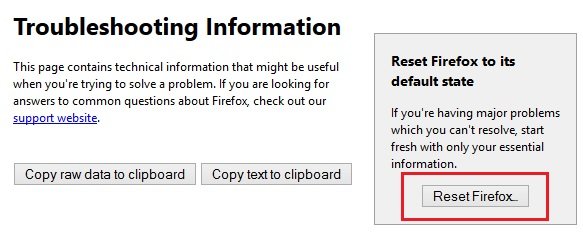 Firefox Reset Button