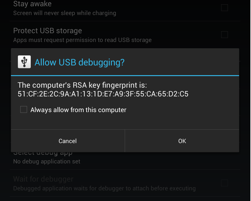 ENable USB debugging