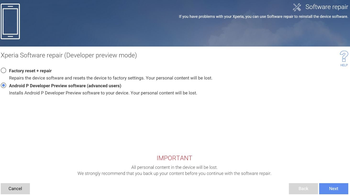 Download Android P Beta for Xperia XZ2-3